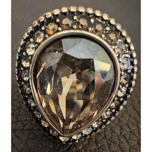 BRIGHTON RETIRED TEARDROP SWAROVSKI RAINDROPS SILVER TONE RING SIZE 5.5-6
